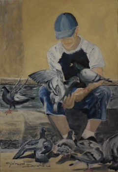 Zeitgenössisches Werk mit dem Titel « L'enfant aux pigeons », Erstellt von GéRARD DUCHENE