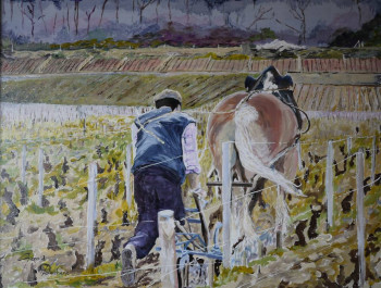 Zeitgenössisches Werk mit dem Titel « Labours dans les vignes », Erstellt von GéRARD DUCHENE