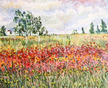 Zeitgenössisches Werk mit dem Titel « Field in flowers », Erstellt von NAROLINA NATALIA