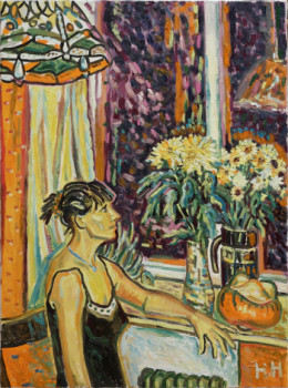 Zeitgenössisches Werk mit dem Titel « Self-portrait with a window », Erstellt von NAROLINA NATALIA