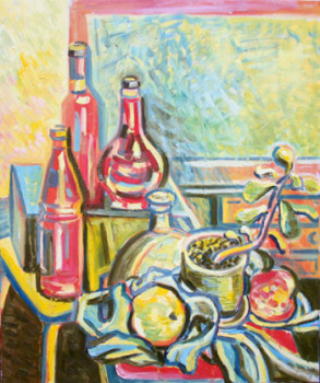 Zeitgenössisches Werk mit dem Titel « Evening with bottles », Erstellt von NAROLINA NATALIA