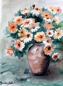 Zeitgenössisches Werk mit dem Titel « Marguerites oranges », Erstellt von GENEVIEVE S.