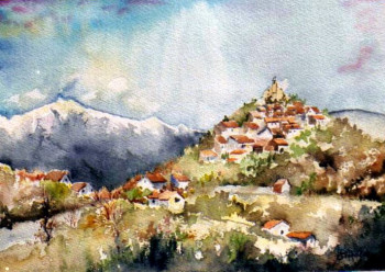 Zeitgenössisches Werk mit dem Titel « "Illonse" (village perché », Erstellt von GENEVIEVE S.