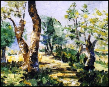 Zeitgenössisches Werk mit dem Titel « Chemin entre les arbres », Erstellt von GENEVIEVE S.