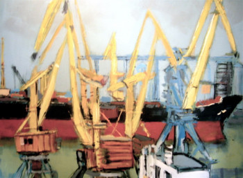 Zeitgenössisches Werk mit dem Titel « Yellow and blue cranes », Erstellt von CHRISTIAN MENARD