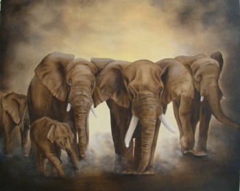 Zeitgenössisches Werk mit dem Titel « Elephants », Erstellt von CHANTAL ROUSSELET