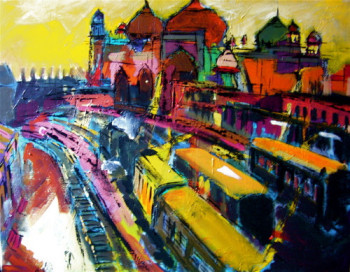 Zeitgenössisches Werk mit dem Titel « Agra yellow station », Erstellt von CHRISTIAN MENARD