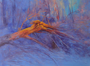 Zeitgenössisches Werk mit dem Titel « Arbre cassé orange sur violet », Erstellt von MARIE PIC