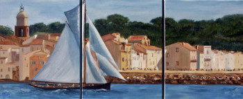 Zeitgenössisches Werk mit dem Titel « triptyque les voiles de Saint-Tropez », Erstellt von JULIA COLLETTO