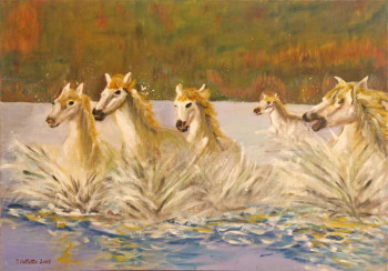 Zeitgenössisches Werk mit dem Titel « LES CHEVAUX DE CAMARGUE », Erstellt von JULIA COLLETTO