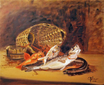 Zeitgenössisches Werk mit dem Titel « LE PANIER DE POISSONS », Erstellt von JULIA COLLETTO