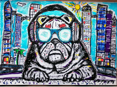 tableau-peinture-chien-bouledogue-musique-fun-casque-audio-21x30cmfeuille-signe