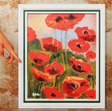 tableau-peinture-a-lhuile-de-coquelicots-avec-cadre-au-choix-peinture-au-couteau-originale-encadree-couleurs-rouge-et-vert