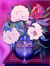 les-paeonias-blanches-au-vase-bleu-calligraphie